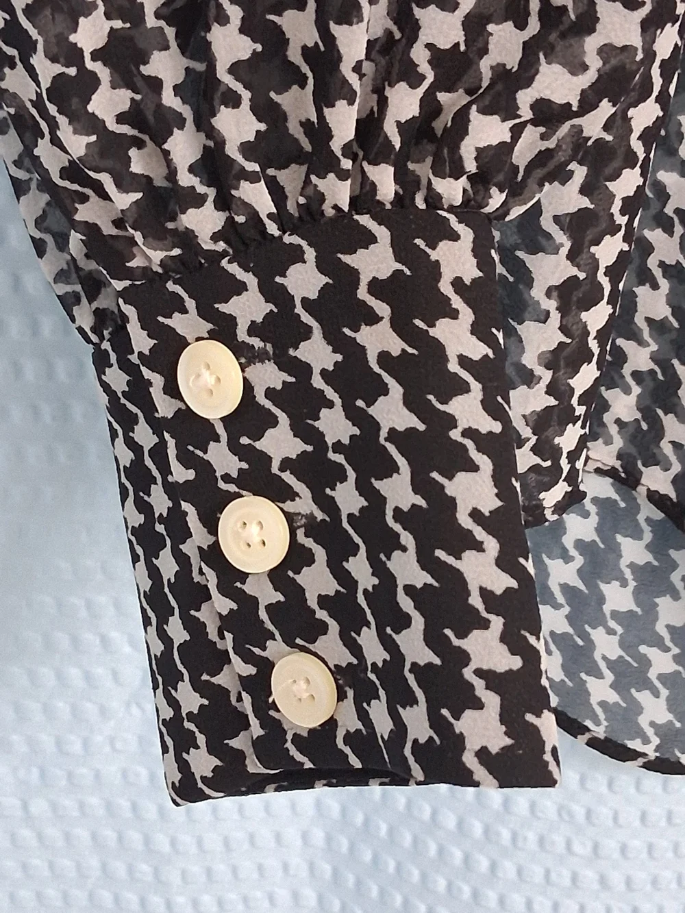 kate spade Black and White  Houndstooth Tie-Neck Sheer Blouse